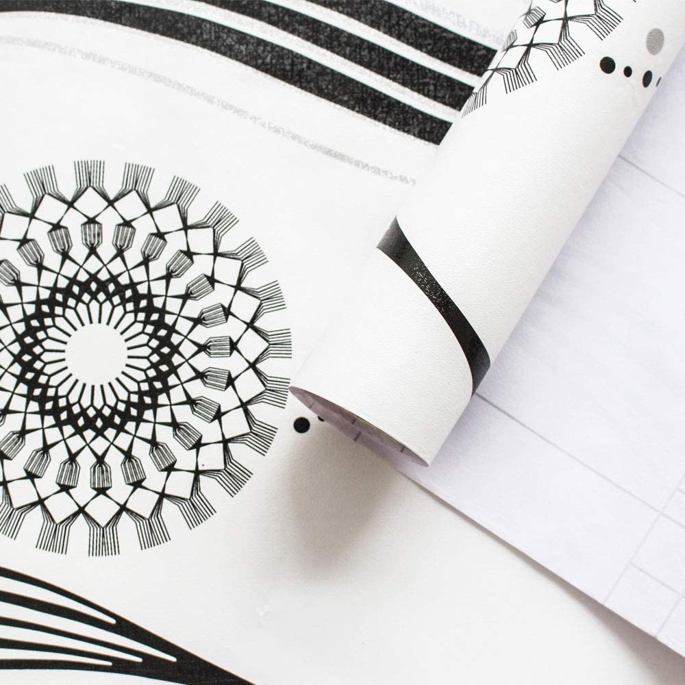 

Круги Полосы Самоклеящиеся обои Черно-белые Самоклеящиеся обои Виниловая съемная контактная бумага для ящиков шкафов 1mx45cm