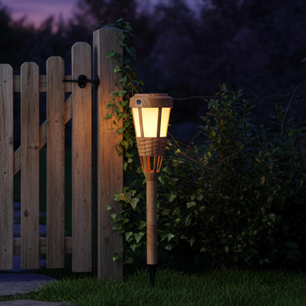 Outdoor Pathway Lights Solar Powered Flickering Flame Torches Waterproof Garden Landscape Lamp Simulated Bamboo Weaving Auto On Off Yard Decor Solar Torches