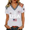 Women V Neck Short Sleeve Pullover T Shirt Top with Printed Letter and Flag Pattern Loose Fit Casual Style Comfortable Material