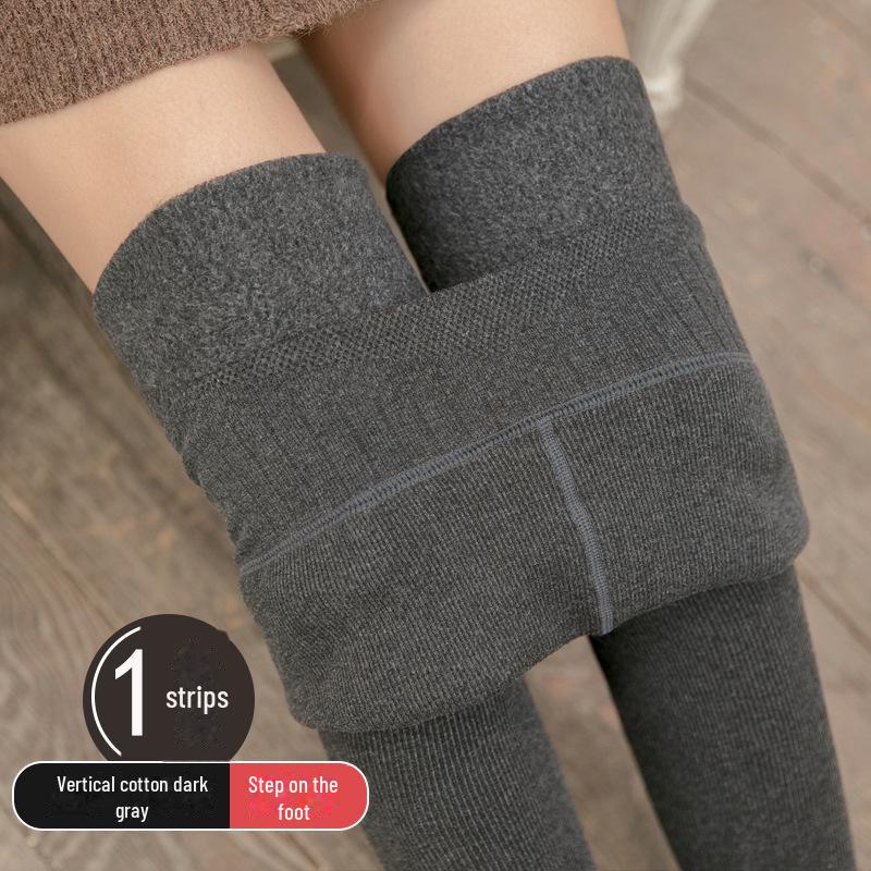 Women's High-Waisted Gray Velvet Leggings: Slimming, Warm, Vertical Stripes for Autumn/Winter.