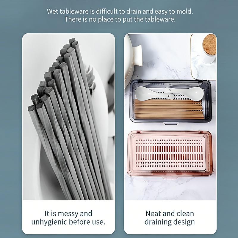 Porte-baguettes ménager avec couvercle, étanche à la poussière et égouttant, cage à baguettes, boîte de rangement pour vaisselle de cuisine