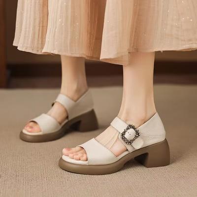 Roman Style Sandals Women's 2026 New Summer Outdoors Wear Casual Heightened Block Heel Shoes