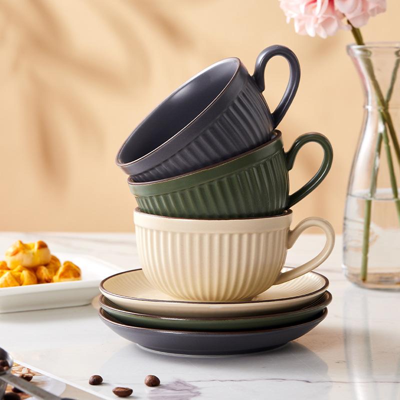 Pumpkin Coffee Cup Retro Style Latte Mug Unique Cute Style Afternoon Teacup and Saucer Cup for Home Office Ceramic Drinkware