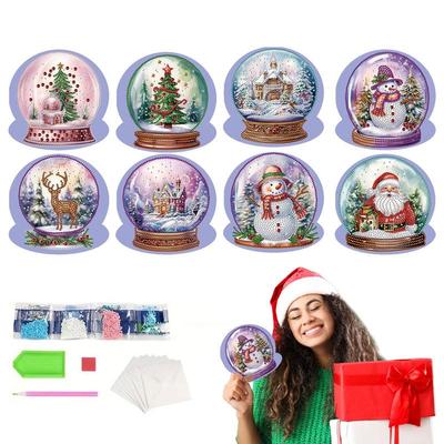 5d Rhinestone Art Christmas Cards Crystal Ball Thank You Cards Art Craft 8x Rhinestone Painting Art Cards Round Drill Greeting