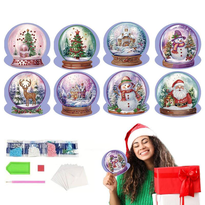 5d Rhinestone Art Christmas Cards Crystal Ball Thank You Cards Art Craft 8x Rhinestone Painting Art Cards Round Drill Greeting