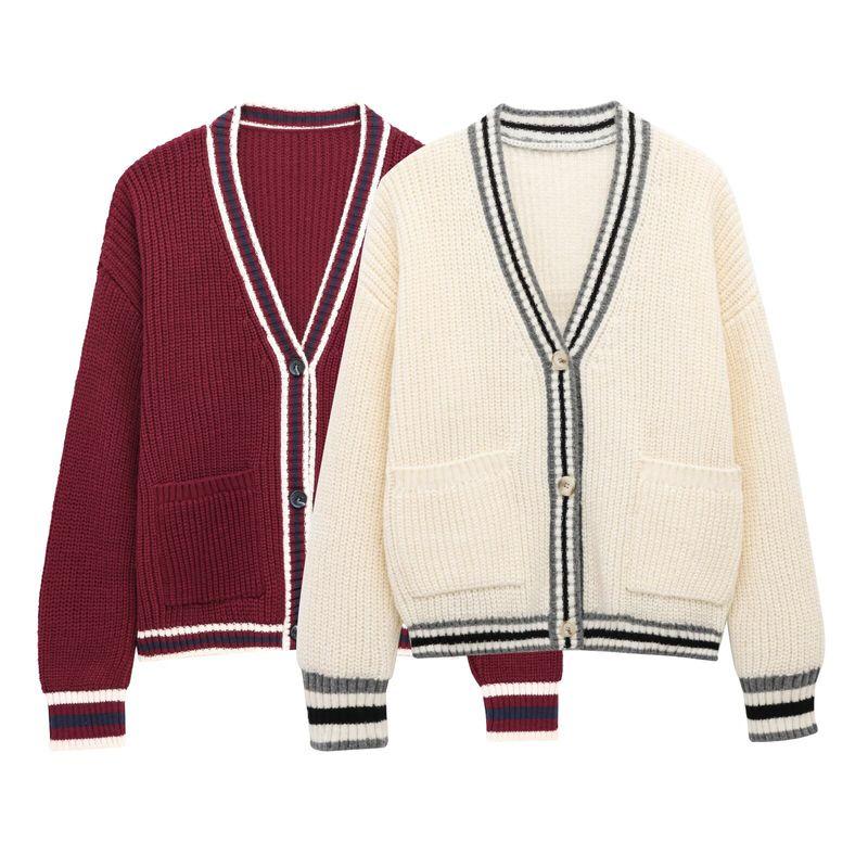 Za Export New Arrival Women's Clothing ZR Fashion Style Trim Simple Graceful V Neck Long Sleeve Knitted Coat 6771154