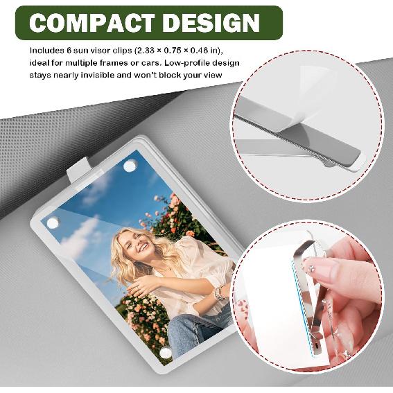 6PCS Visor Clips for Cars,Self-Adhesive Sun Visor Picture Clip for Personalizing Your Car Decor,Stainless Steel Visors Clip Photo Frame Car