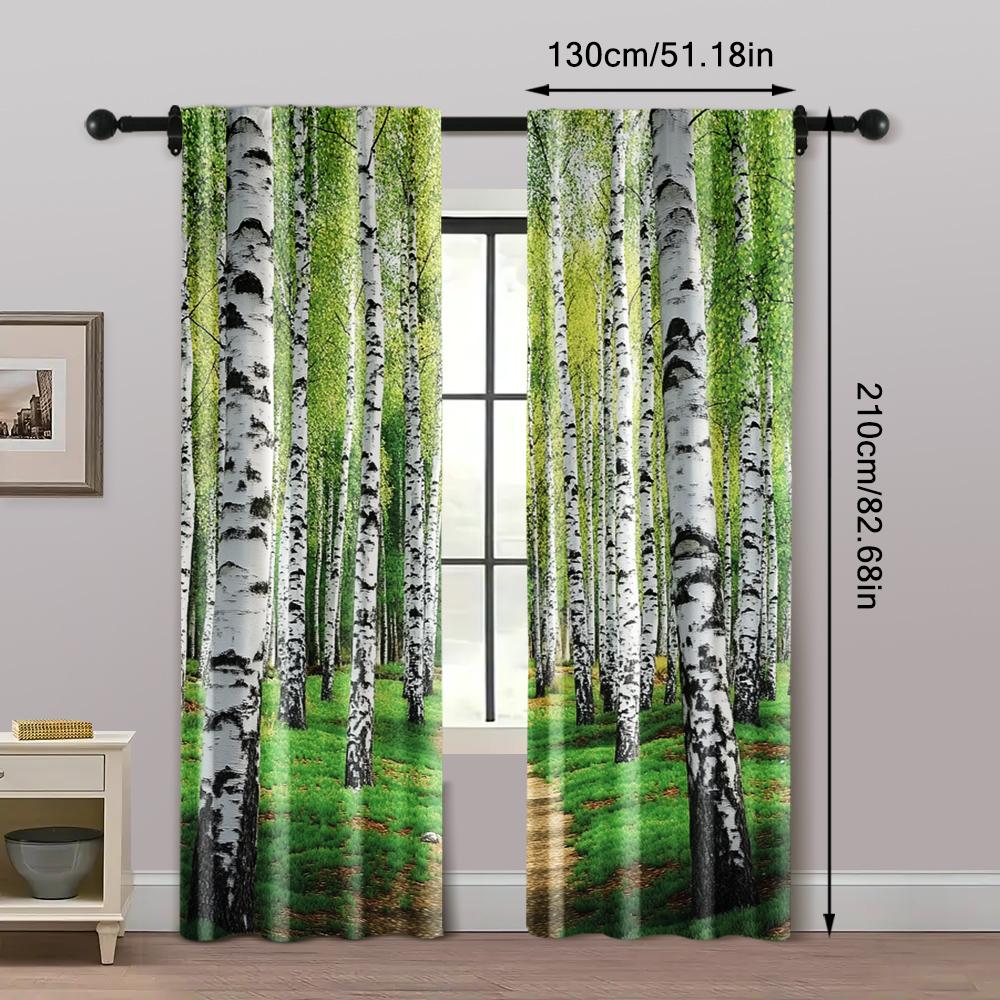 2pc,  Party Window Curtains Nature path birch forest early autumn woodland scenery Versatile Fabric,Without Electricity Family