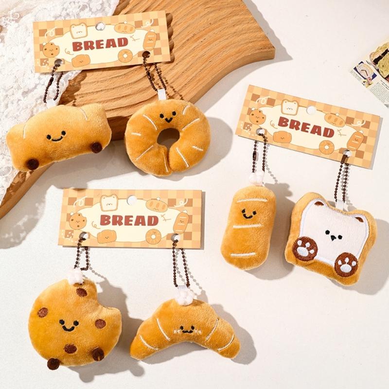 2Pcs Miniature Bread Plushie Keychain Portable Food Themed Bag Accessory Fun Stuffed Toy Bags Pendant for Student