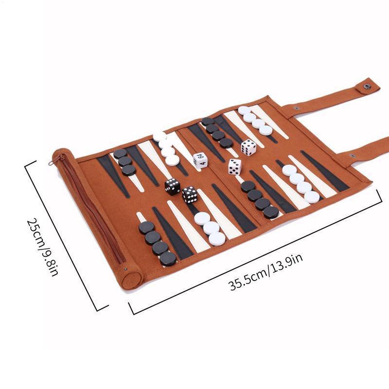 Portable Backgammon Set Roll-Up Classic Board Game Microfiber And PU Leather Classic Board Game Chess Backgammon Board Game
