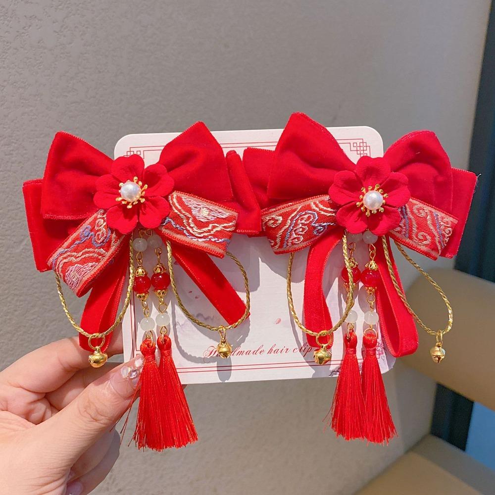 Bow Children's Chinese Hairpin Plush Ball Ancient Style Hair Clip Embroidered Bow Headwear  Gift