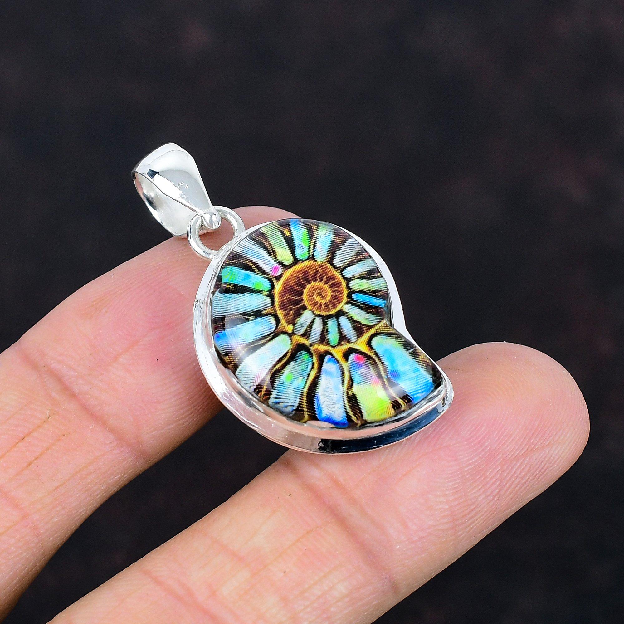 

Multi shade ammonite fossil pendant gemstone jewelry unique pendant 925 sterling silver pendant handmade designer jewelry engagement gifts