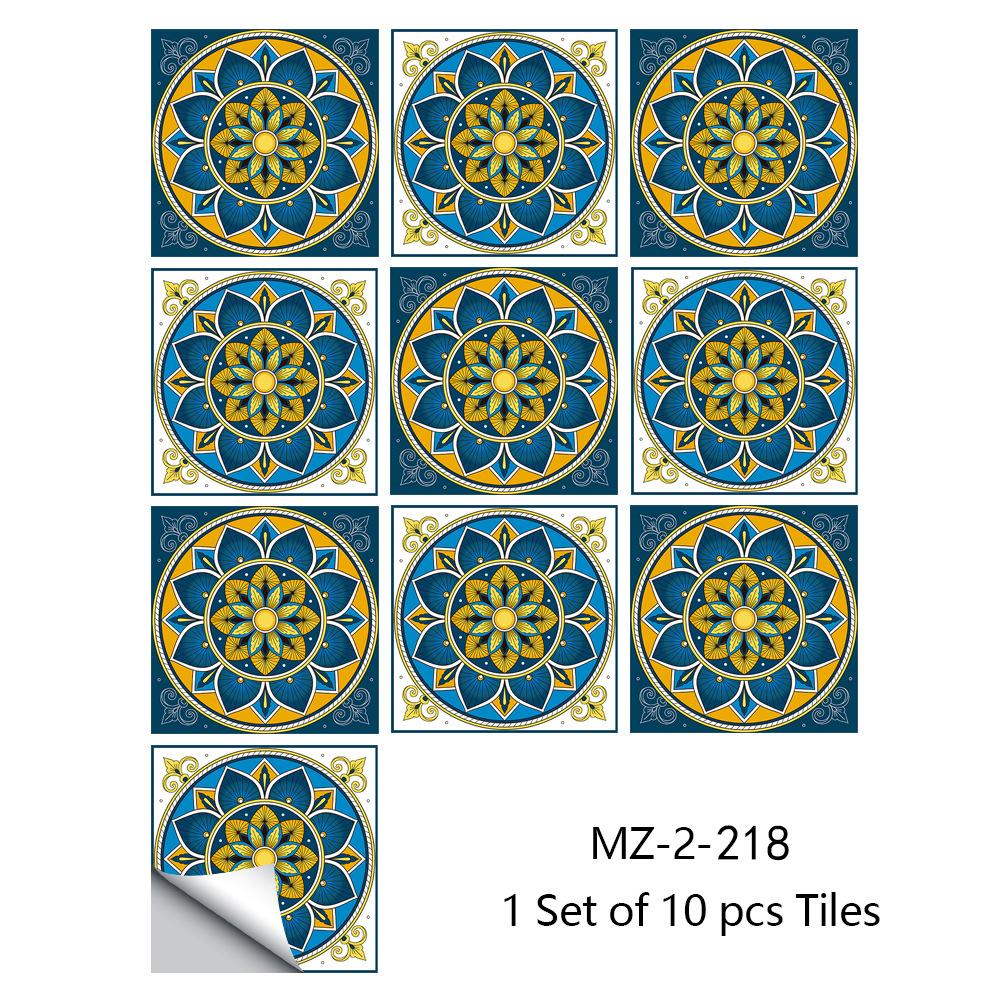 10pcs Mandala Crystal Hard Tiles Ceramic Wall Stickers Peel Stick Decals for Kitchen Wardrobe Home Decor Art Mural DIY