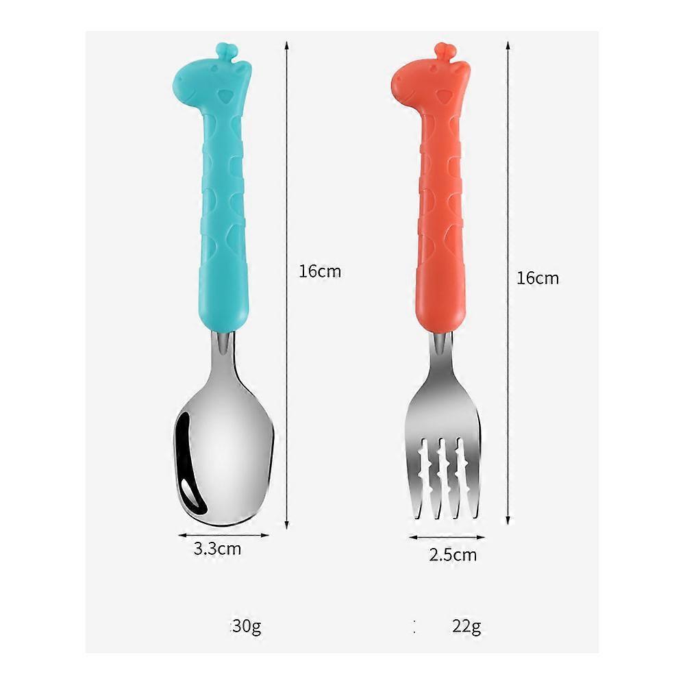 Dww-A Spoon + Fork + Box Set (Berlin Blue) Children's Tableware Learning Chopsticks Eating Learning Spoon Fork Baby Training Chopsticks Portable Box S