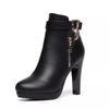 Round Toe High Heeled Boots Women Winter  Sexy Plush Ankle Boots Simple Slim Heeled Leather Boots Elegant Woman Heeled Shoe
