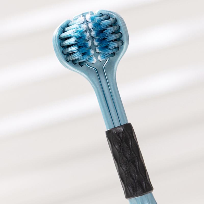 Soft Bristle 3D Triple Head Toothbrush For Adults With Tongue Scraper Home Care Manual Brush