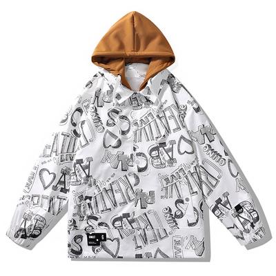 Spring and Autumn Tooling Jacket Men's Loose Large Size Hooded Graffiti Boys Trendy American Jacket
