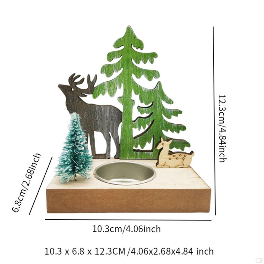Christmas Reindeer and Trees Candle Holder Candlestick Rustic 10.3x6.8x12cm Wooden Structure
