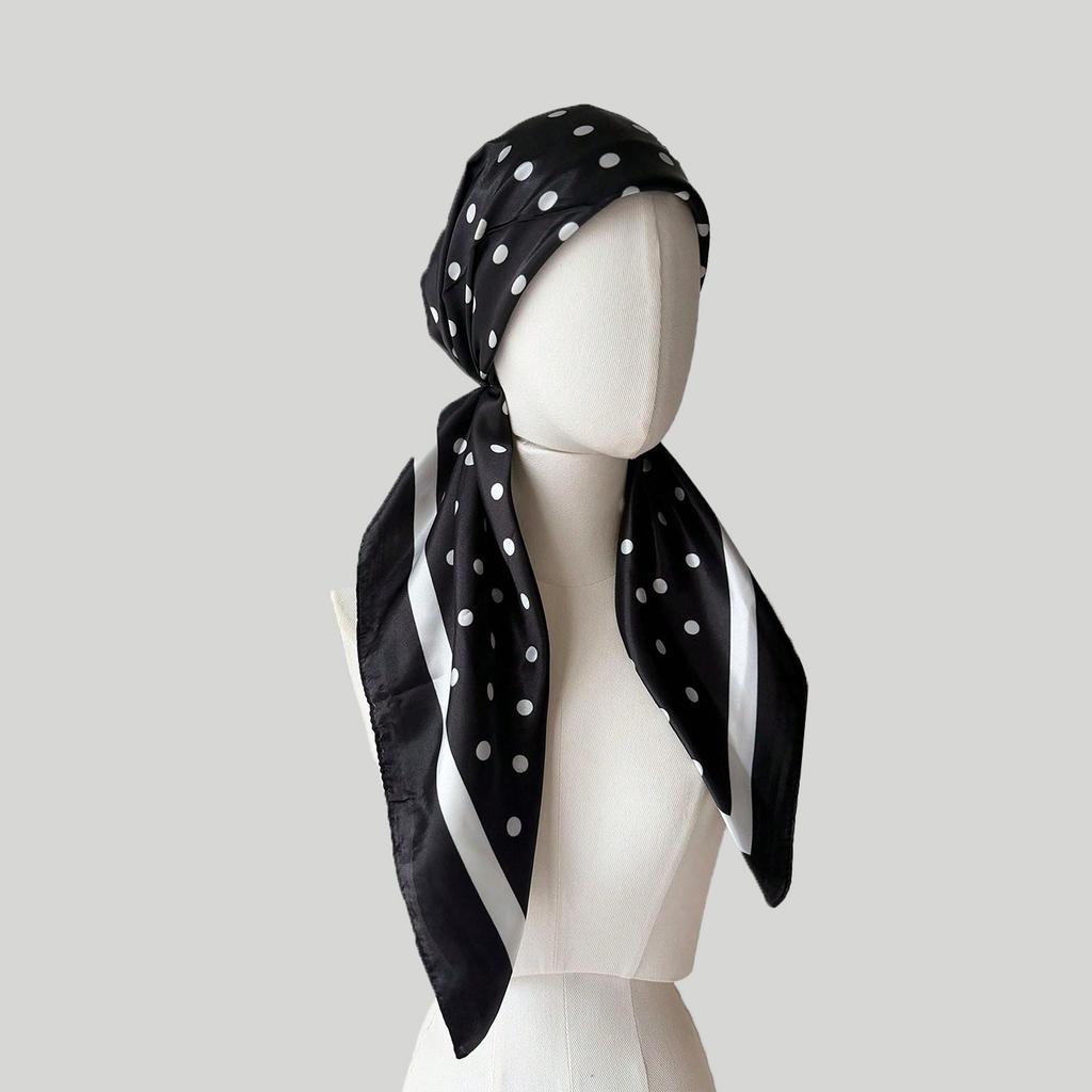 Explosive Women'S Headscarf Satin Versatile Headscarf Polka Dot Printing Ethnic Elastic Silk Scarf