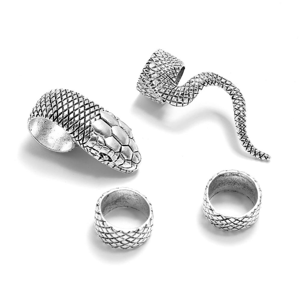 4Pcs/Set Gothic Steampunk Snake Midi Ring Set Vintage Punk Metal Knuckle Joint Rings For Women Boho Party Jewelry Anillos
