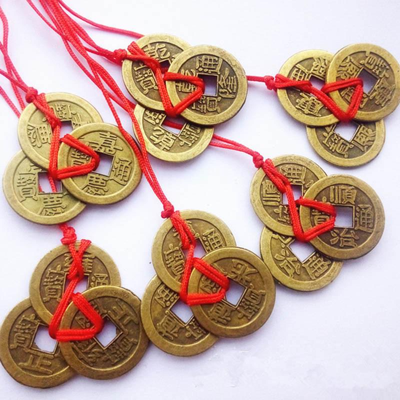 3 Coins Red Chinese Knot Copper Vintage Feng Shui Wealth Success Lucky Charm Home Car Hanger As Blessing Gifts Bring Health