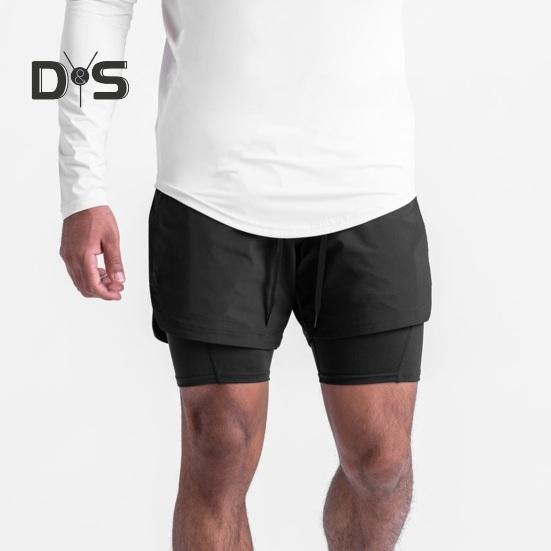 Herren-Shorts, einfarbiges Design, elastischer Bund, Kordelzug, lässige Shorts, doppellagig, schnelltrocknend, atmungsaktiv