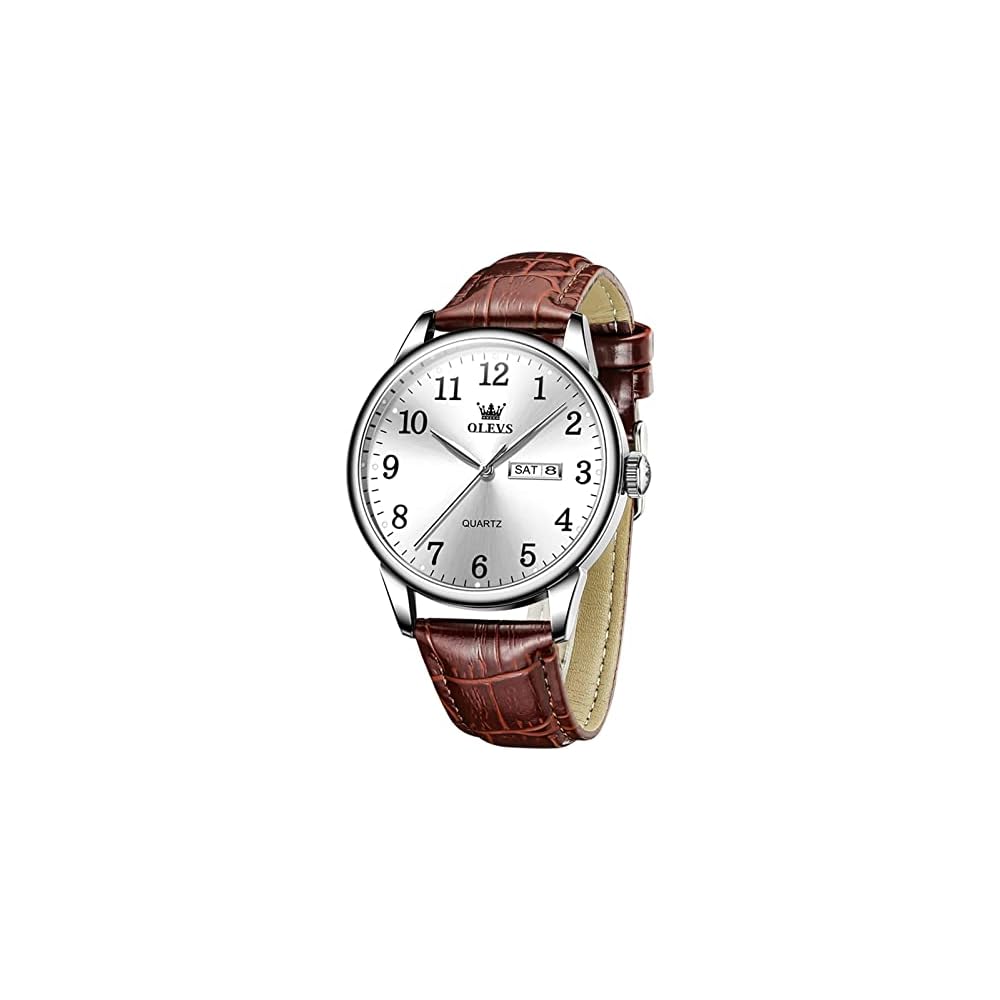 Olevs Men s Business Watch Simple Design Date Display Leather Strap Quartz Arabic Numerals Water Resistant