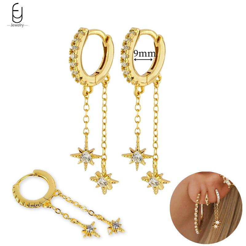 925 Silver Needle Vintage Gold Earrings Luxury Long Chain Tassel Crystal Hoop Earrings for Women Party Trend Jewelry