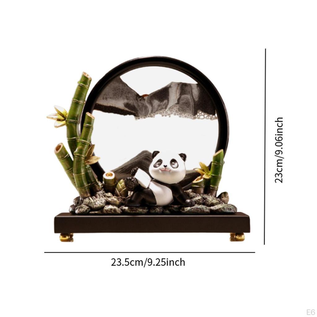 Panda Statue Quicksand Decor Dynamic Sand Sculpture Flowing Painting for Bookshelves Desktop