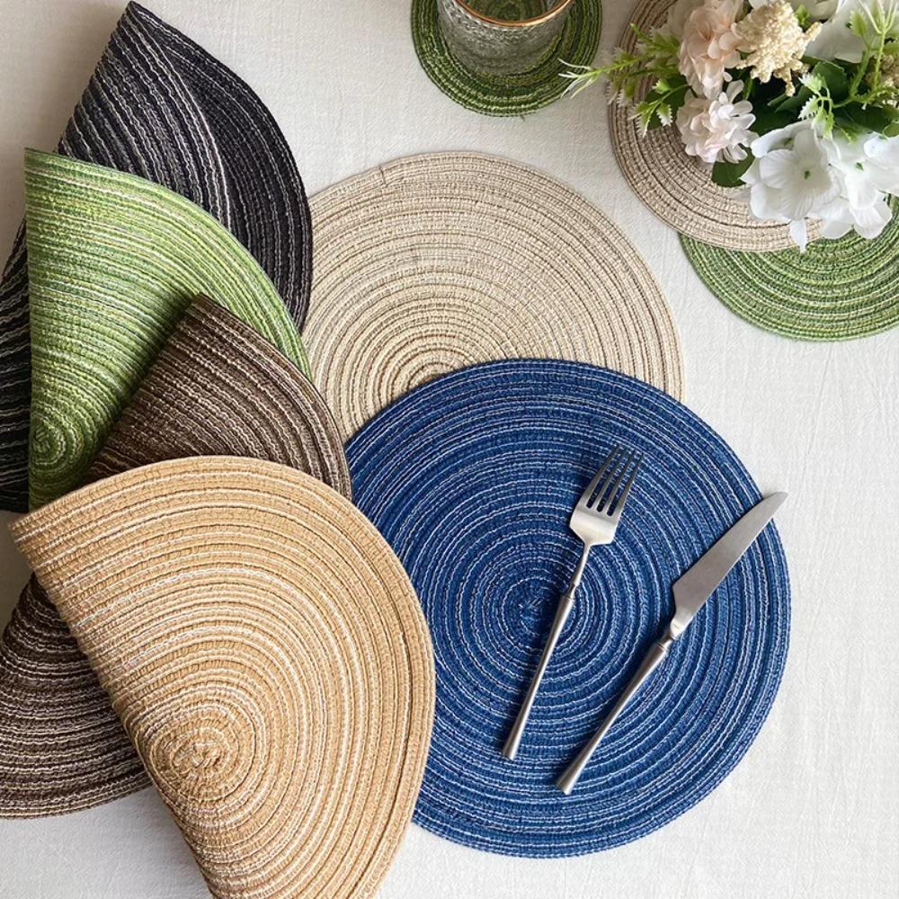 Nordic Style 12 Inch Round Ramie Woven Cup Mat Placemats Heat-Resistant Stain Resistant Anti-Skid Table Mats Placemats