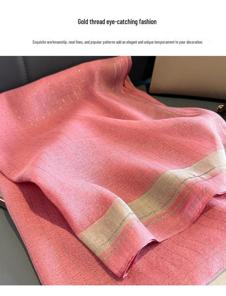 Women's Silk Scarf: High-End Korean Style Gold Thread, Autumn/Winter Shawl
