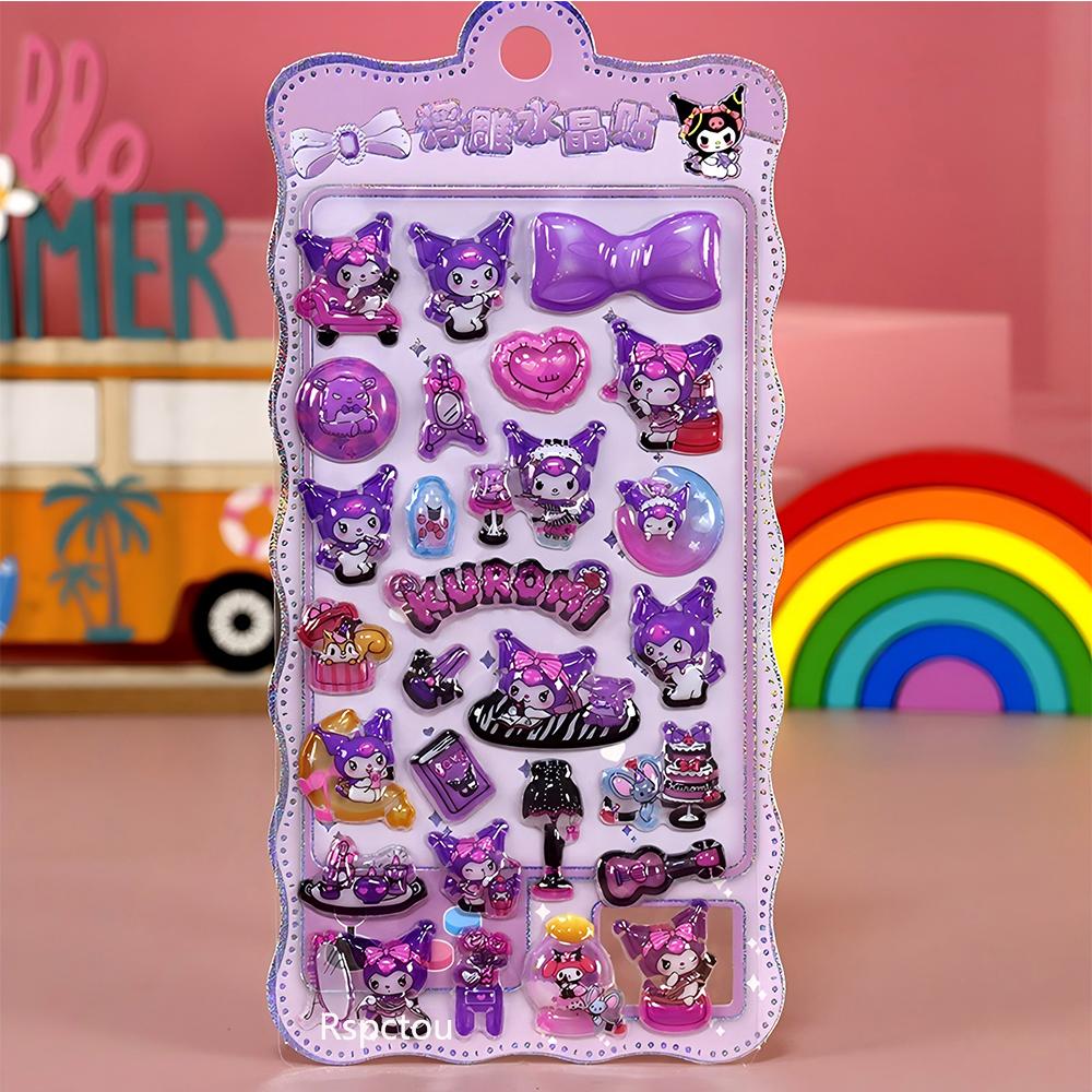 4pcs Kawaii Sanrio Kuromi Cartoon 3D Relief Stickers Aesthetic Waterproof DIY Diary Laptop Cute Anime Decoration Sticker Toys