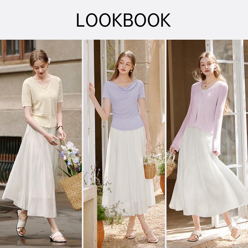 Xiangying A-Line Chiffon Pleated Midi Skirt