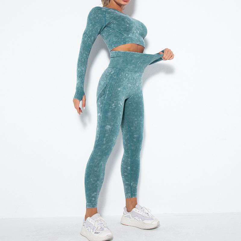 Seamless Frosted Yoga Set: Long Sleeve & High Waist Pants for Women