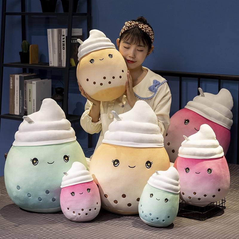 Cute Ice-cream Boba Tea Plush Stuffed Food Milk Tea Soft Doll Bubble Fruit Tea Cup Pillow Cushion Kids Toys Birthday Gift