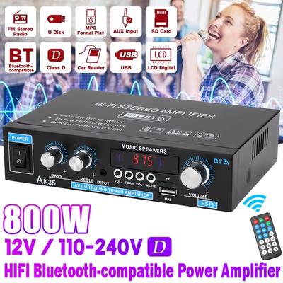 Neuer AK35 800W Heimleistungsverstärker 2-Kanal Bluetooth 5.0 Mini Hifi Digitaler Stereo-Soundverstärker Unterstützt FM USB SD Mikrofon-Eingang