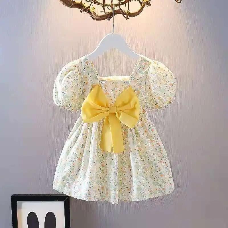 

Платье для девочек, платье принцессы с короткими рукавами, летняя корейская детская летняя детская юбка в стиле вестерн маленького и среднего размера с цветочным принтом 80 жёлтый