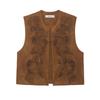 Fashion 2025 Early Autumn New Women's Fashion Casual Suede Like Texture Vest Embroidered Patterns Trendy & Versatile Sleeveless Tops