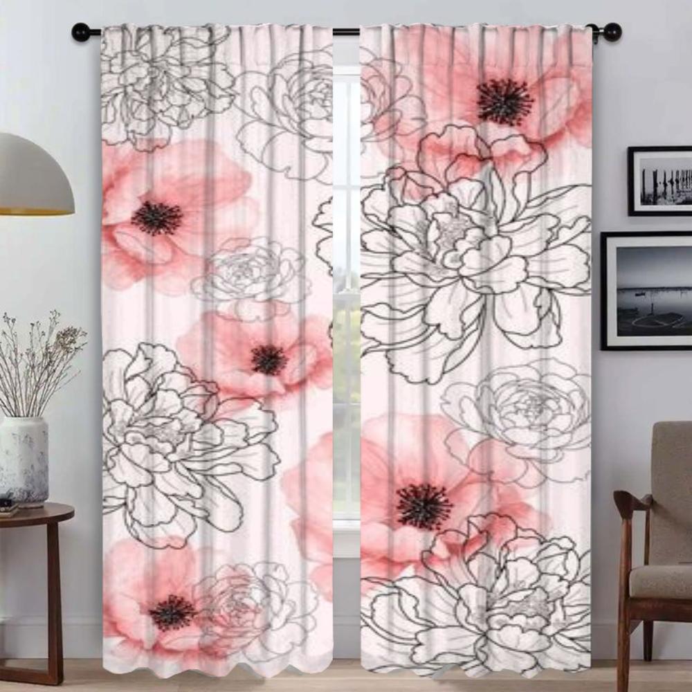 Anti-mosquito Curtains 2 Pieces Flowers Elegant Room Curtains for Camera Living Room Curtain Partition Tulle for Bedroom Shades