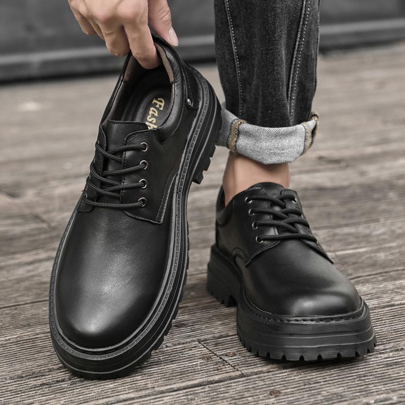 2024 men's British fashion versatile platform  comfortable flat shoes for retro workwear and trendy leather shoes