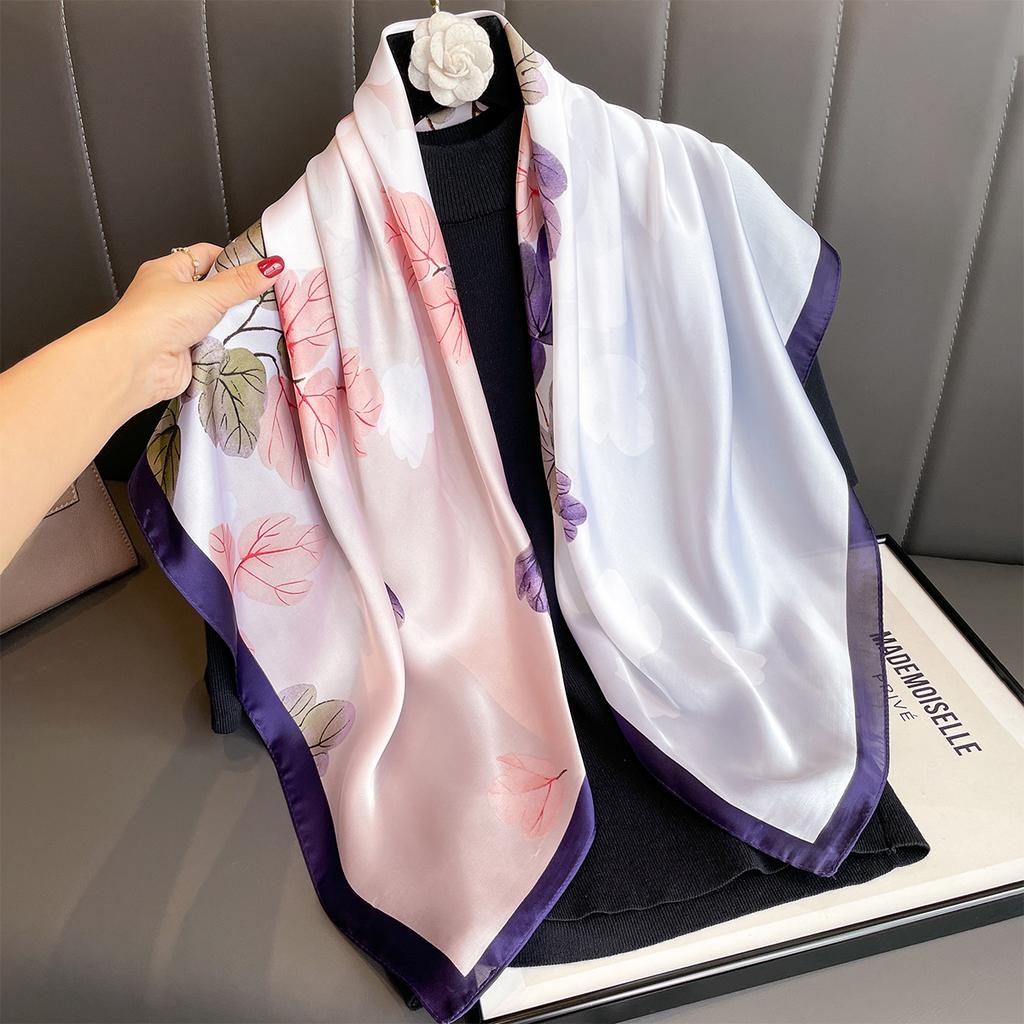 Luxury  Silk Scarf For Women Hijab Bandana Fashion 90*90Cm Square Scarves Handkerchief Design Shawl Wraps Echarpe Foulard