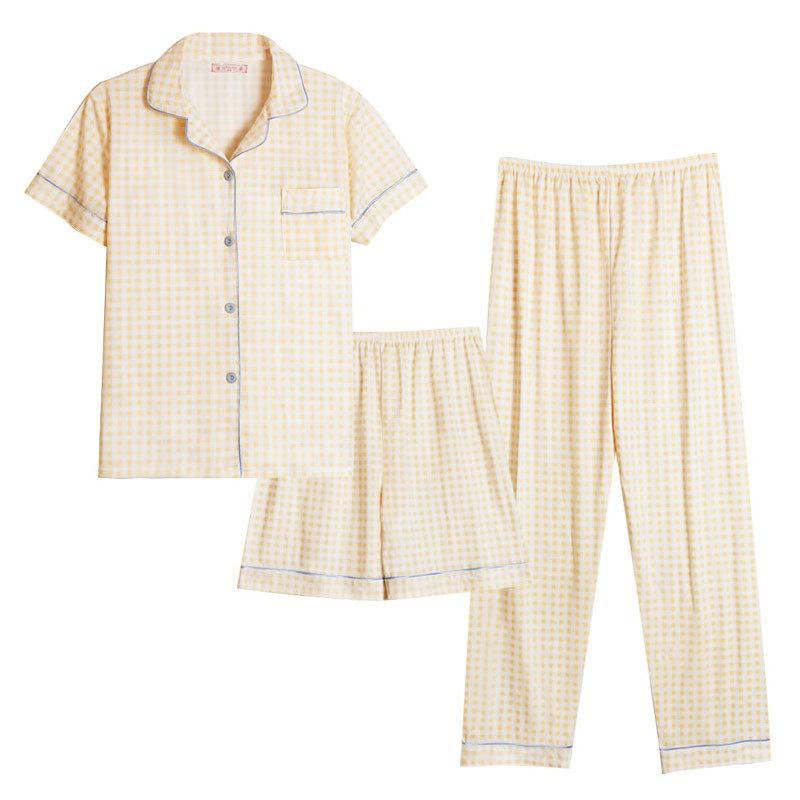 New Summer Ladies Three-Piece Pajamas Homewear Girls Short-Sleeved Trousers Card Spring and Autumn Wear Casual Pajamas Homewear