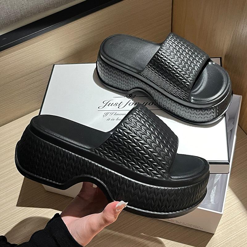 Thick-bottomed cool slippers women's summer outdoor beach non-slip heightening tide versatile one-word outer wear slippers