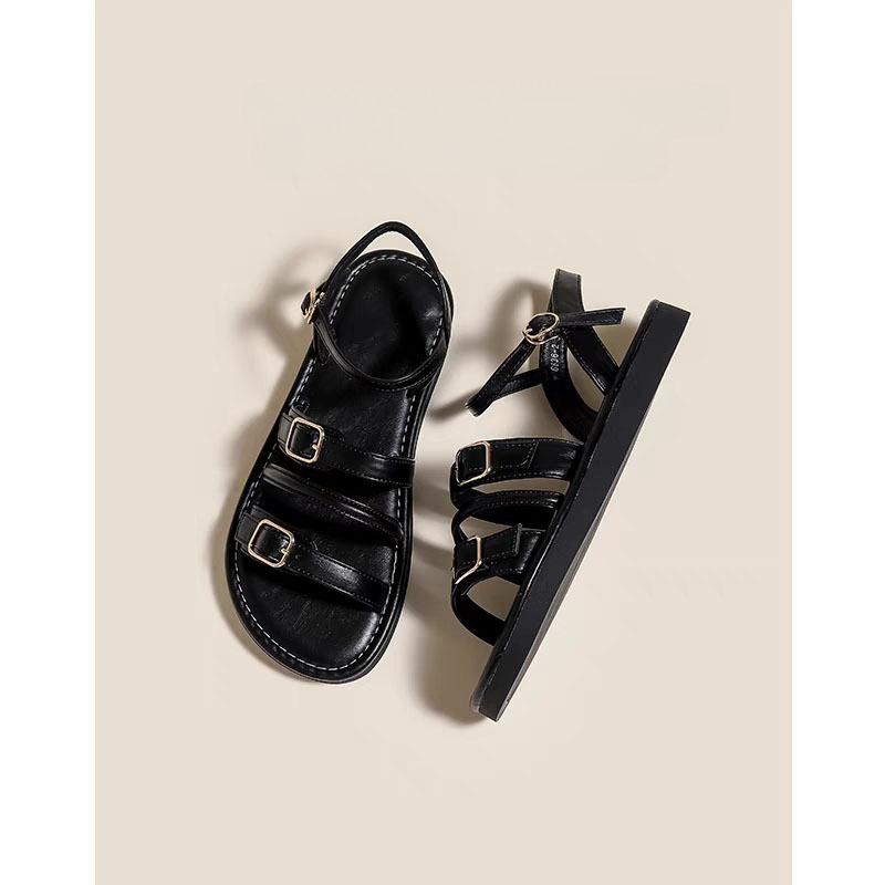 

Sandals Women Summer New Square Toe Open Toe Metal Buckle Not Tired Feet Block Heel One Strap Soft Sole Roman Shoes 35 чёрный