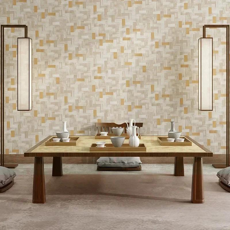 Chinese Bamboo And Rattan Woven Wallpaper Living Room Homestay El Tea Room Background Wall Wallpaper Non Self-Adhesive Quality