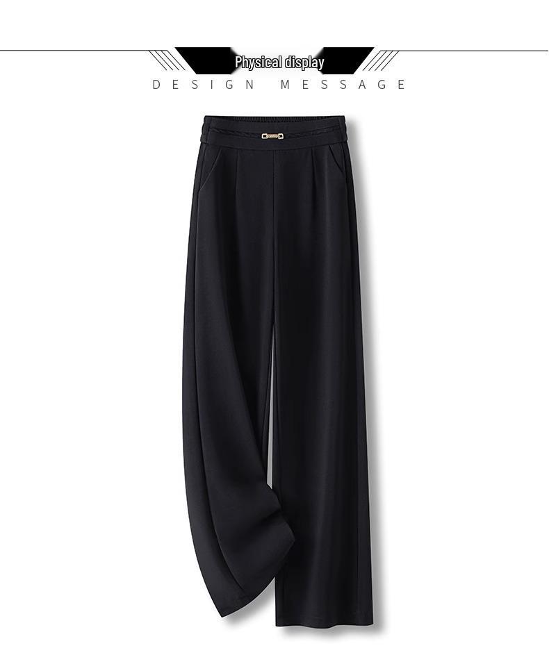 Women's High-Waist Black Wide-Leg Pants: Spring/Autumn 2025 - Slim, Draped, Casual Straight Suit Style