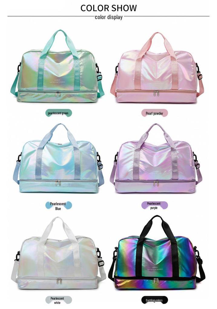 Large Capacity Colorful Shiny Fitness Travel Bag with Wet/Dry Separation - Versatile Crossbody Shoulder Bag