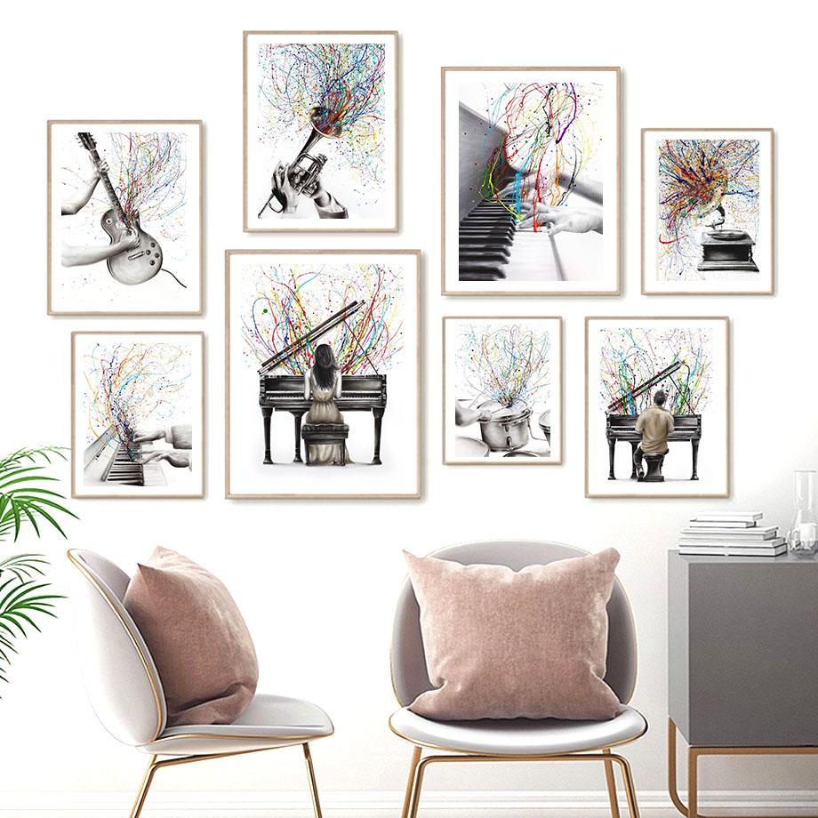 Gitary Pianino Perkusja Skrzypce Trąbka Gramofon Sztuka Ścienna Płótno Malarstwo Nordyckie Plakaty I Wydruki Obrazy Do Wystroju Salonu