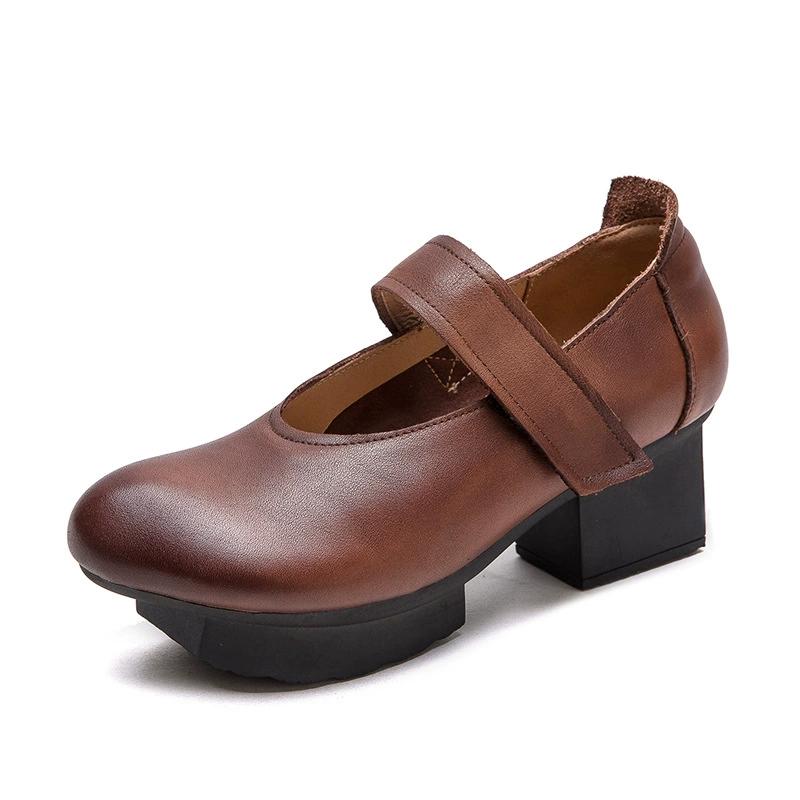 Fashion GKTINOO 2025 Spring Summer New Vintage Real Cowhide Round Toe Women's Shoes Handmade Genuine Leather Middle Heel Pumps