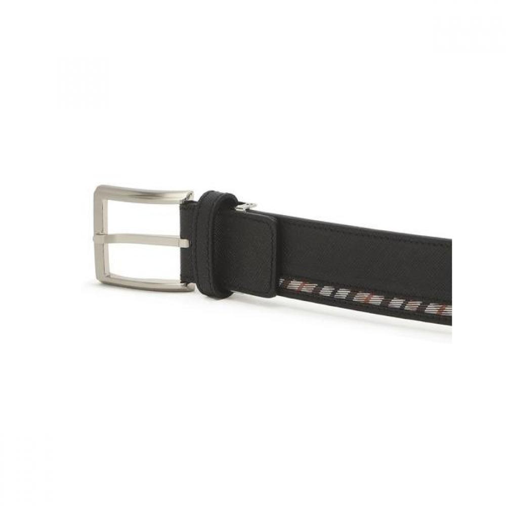 Daks Black One Check Line Strap Leather Billet Belt Dbbe3e201bk
